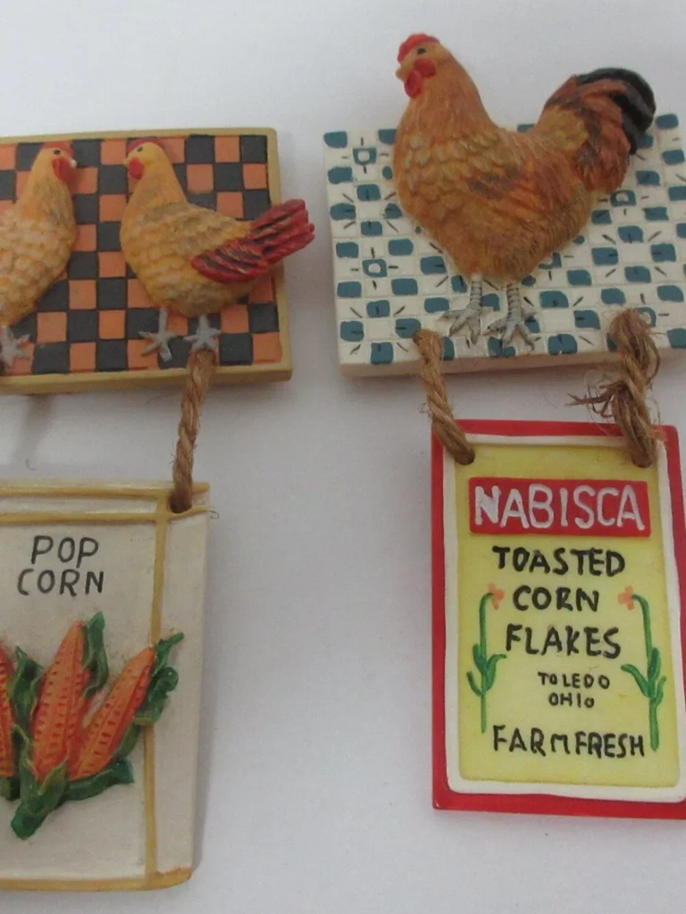 Vintage Nabisco Corn Flakes & Popcorn Hanging Chicken Decor Set - 2 Pcs